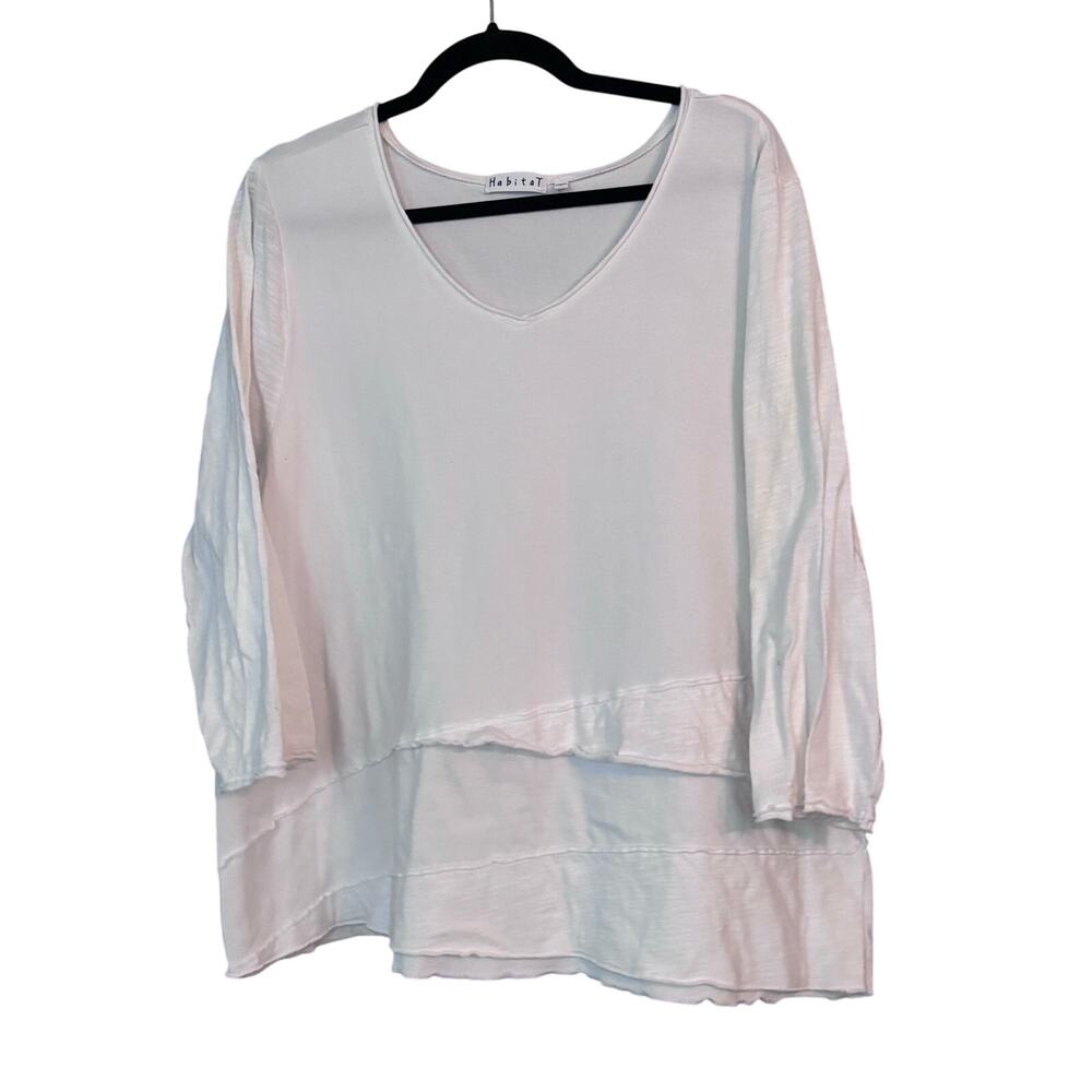 Habitat XL Cotton White Blouse Top Layered Hem Cotton Lagenlook Closet Staple